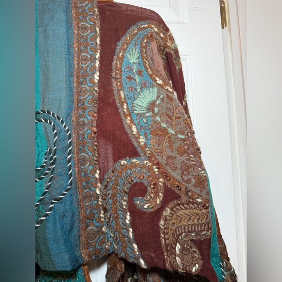 Anu By Natural Vintage Embroidered Boho Patchwork Jacket SMALL Fringe Wool Art - Picture 12 of 14